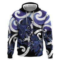 Piwakawaka New Zealand Matariki Zip Hoodie Maori New Year Silver Fern Purple Galaxy LT14 Pullover Hoodie Purple - Polynesian Pride