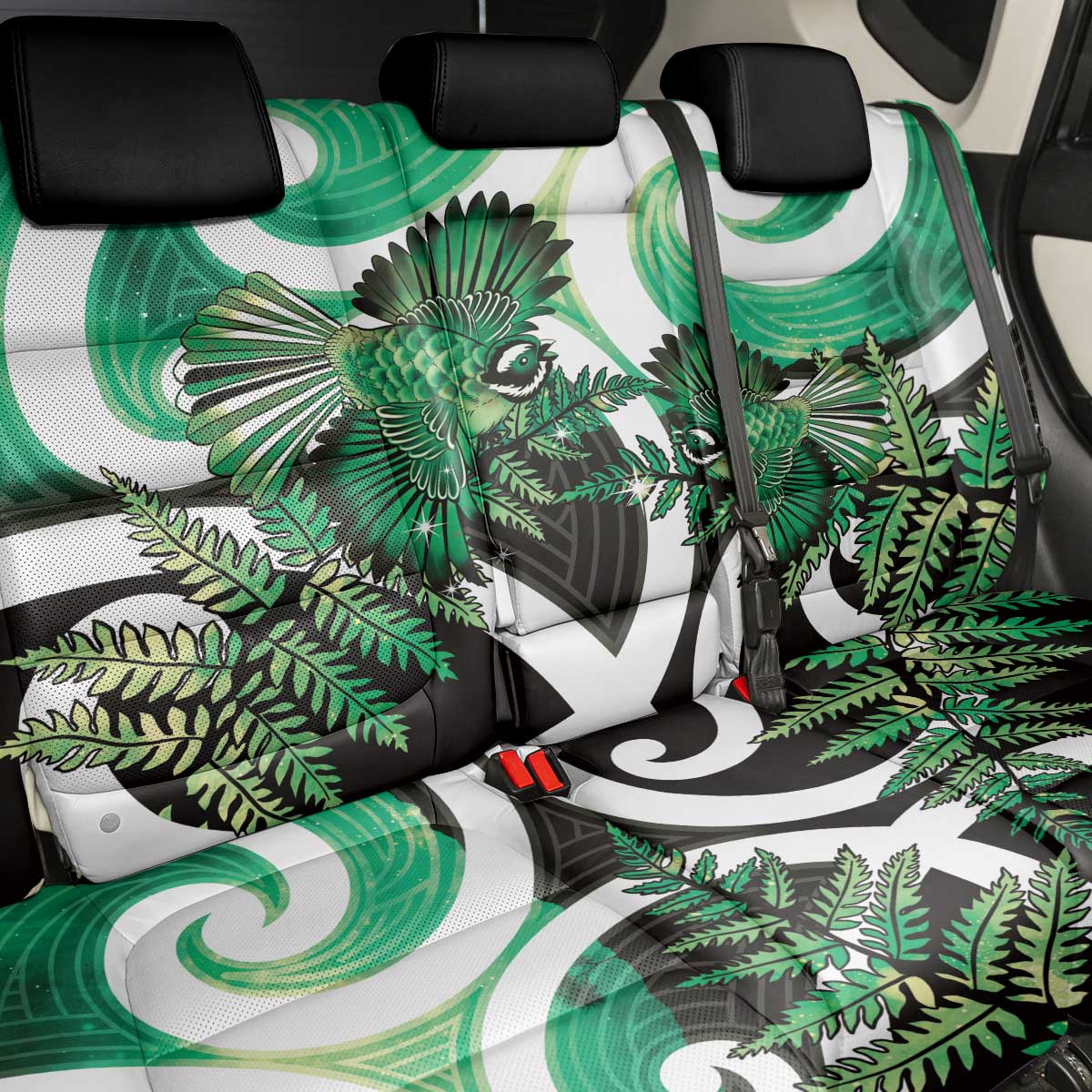 Piwakawaka New Zealand Matariki Back Car Seat Cover Maori New Year Silver Fern Green Galaxy LT14 - Polynesian Pride