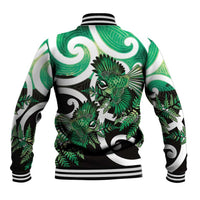 Piwakawaka New Zealand Matariki Baseball Jacket Maori New Year Silver Fern Green Galaxy LT14 - Polynesian Pride