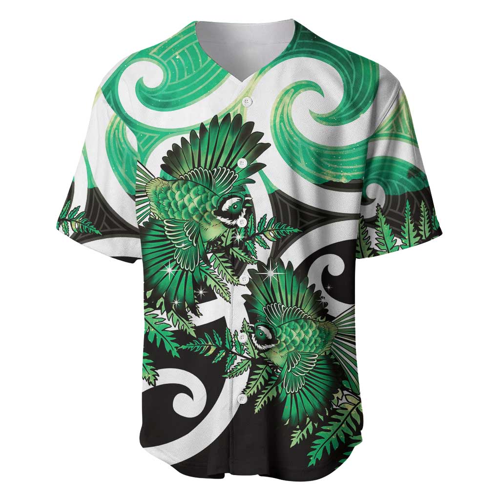 Piwakawaka New Zealand Matariki Baseball Jersey Maori New Year Silver Fern Green Galaxy