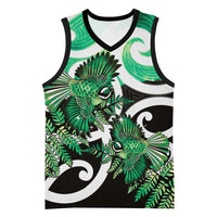 Piwakawaka New Zealand Matariki Basketball Jersey Maori New Year Silver Fern Green Galaxy LT14 Unisex Green - Polynesian Pride