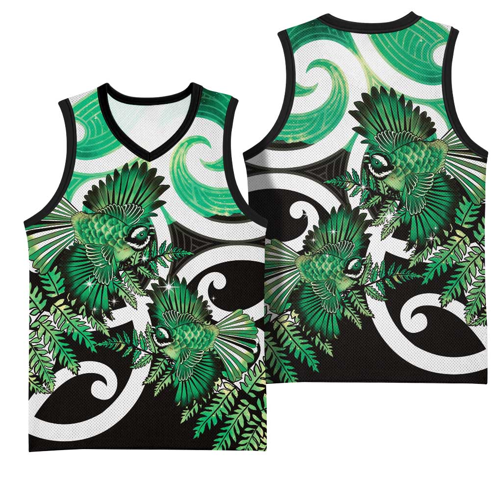 Piwakawaka New Zealand Matariki Basketball Jersey Maori New Year Silver Fern Green Galaxy LT14 - Polynesian Pride