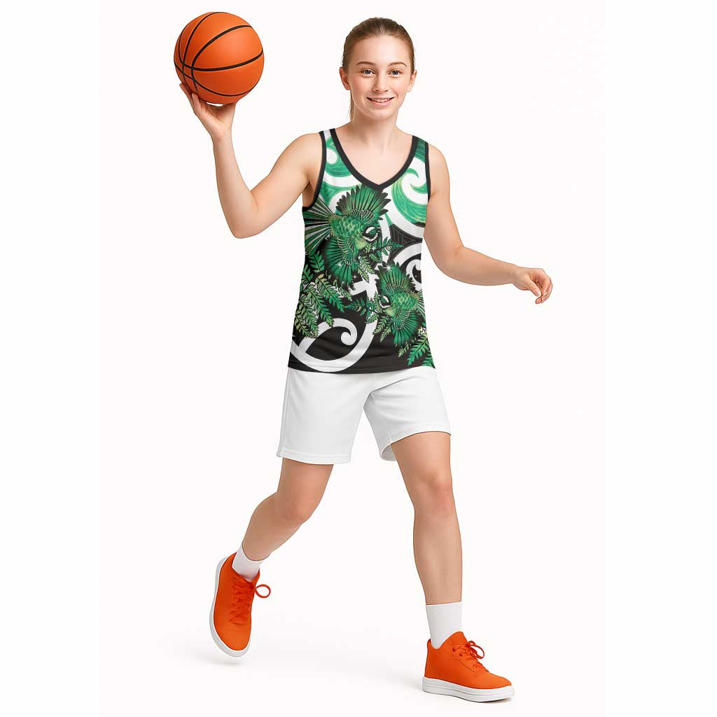 Piwakawaka New Zealand Matariki Basketball Jersey Maori New Year Silver Fern Green Galaxy LT14 - Polynesian Pride
