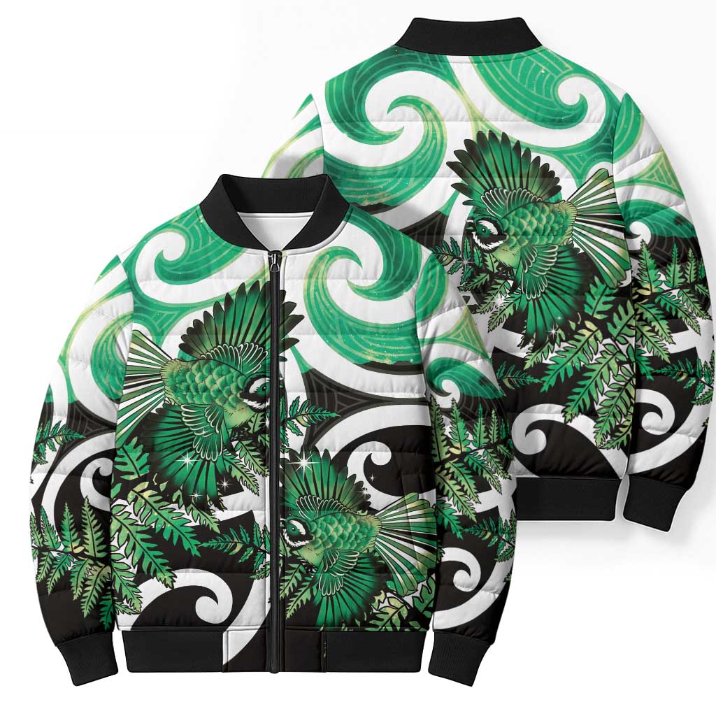 Piwakawaka New Zealand Matariki Bomber Puffer Jacket Maori New Year Silver Fern Green Galaxy LT14 - Polynesian Pride