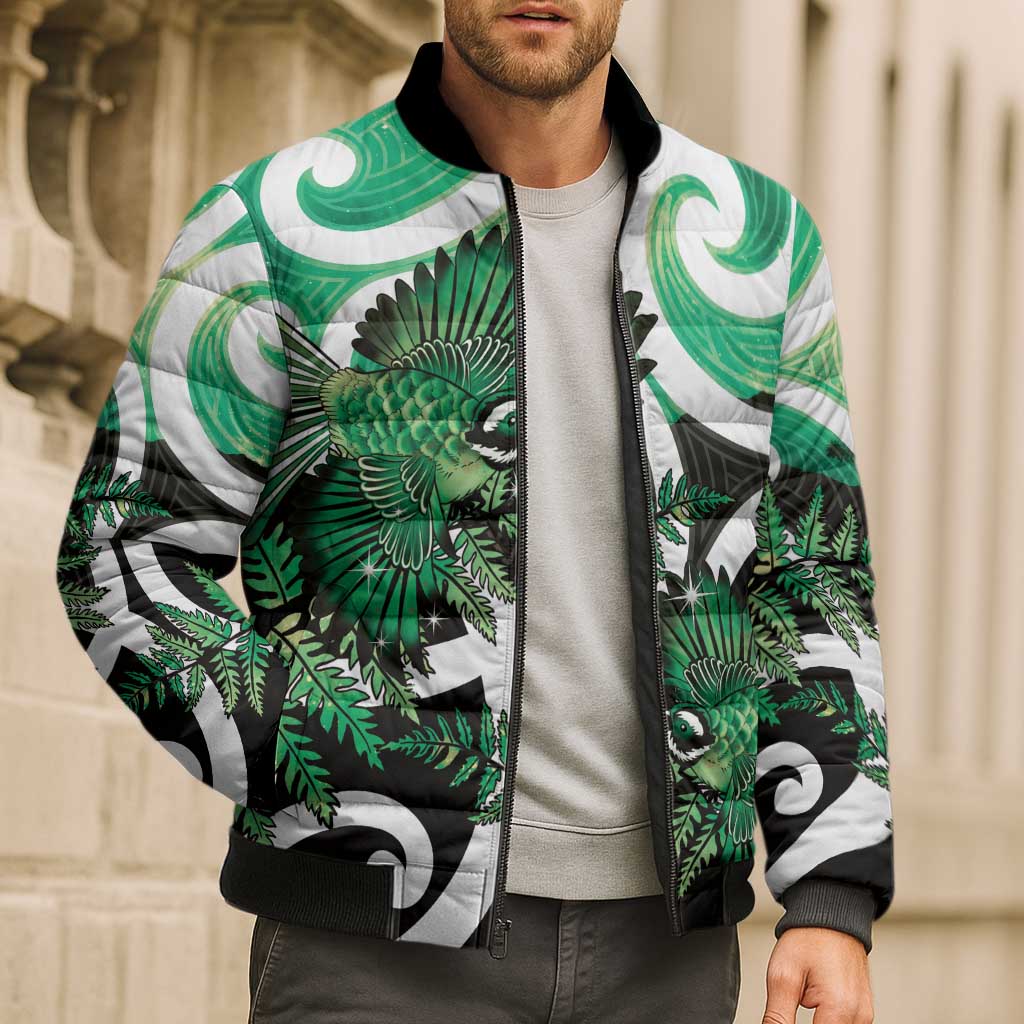 Piwakawaka New Zealand Matariki Bomber Puffer Jacket Maori New Year Silver Fern Green Galaxy LT14 - Polynesian Pride