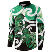 Piwakawaka New Zealand Matariki Button Sweatshirt Maori New Year Silver Fern Green Galaxy LT14 - Polynesian Pride