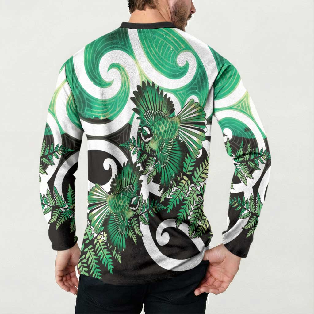 Piwakawaka New Zealand Matariki Button Sweatshirt Maori New Year Silver Fern Green Galaxy LT14 - Polynesian Pride