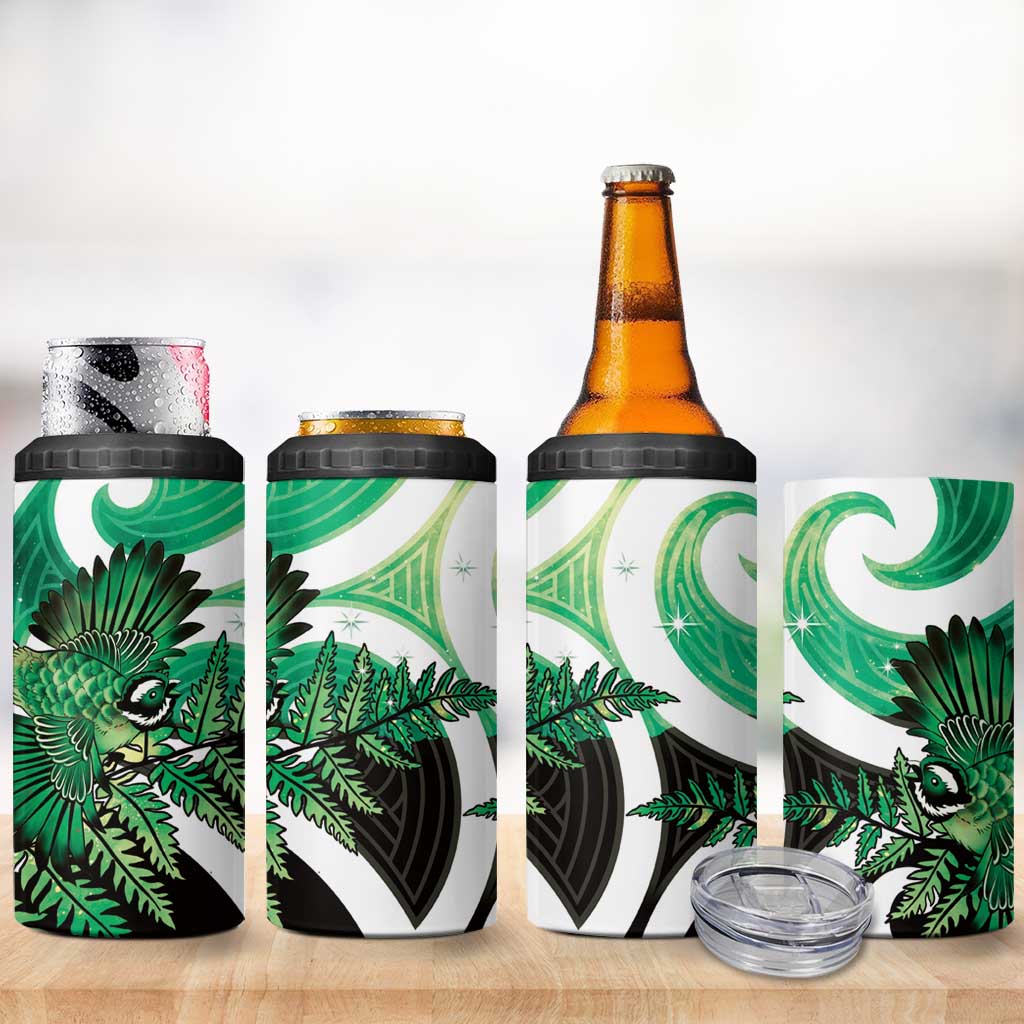 Piwakawaka New Zealand Matariki 4 in 1 Can Cooler Tumbler Maori New Year Silver Fern Green Galaxy LT14 - Polynesian Pride