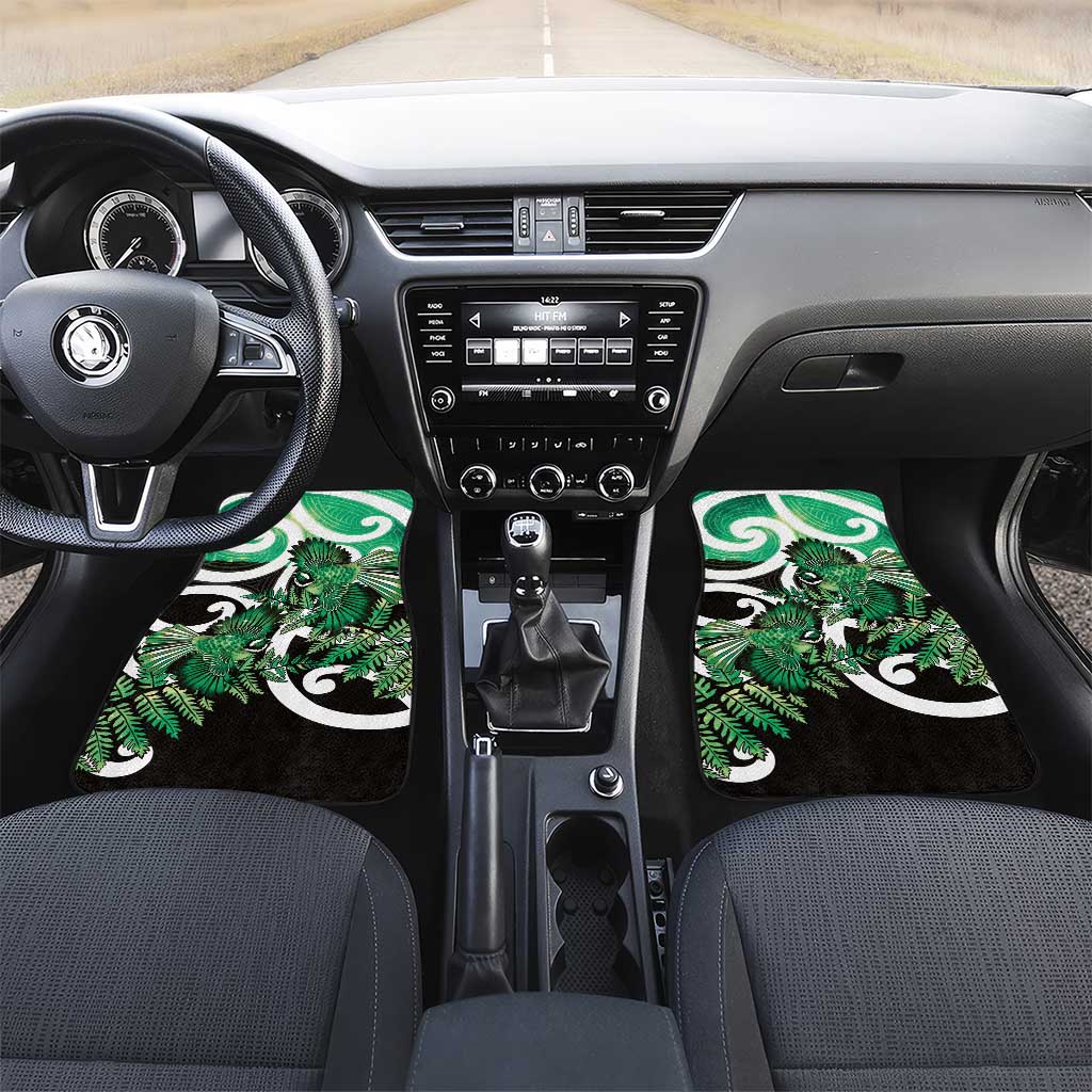 Piwakawaka New Zealand Matariki Car Mats Maori New Year Silver Fern Green Galaxy LT14 Set 2pcs - Front Green - Polynesian Pride