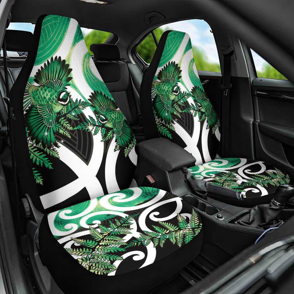 Piwakawaka New Zealand Matariki Car Seat Cover Maori New Year Silver Fern Green Galaxy LT14 One Size Green - Polynesian Pride