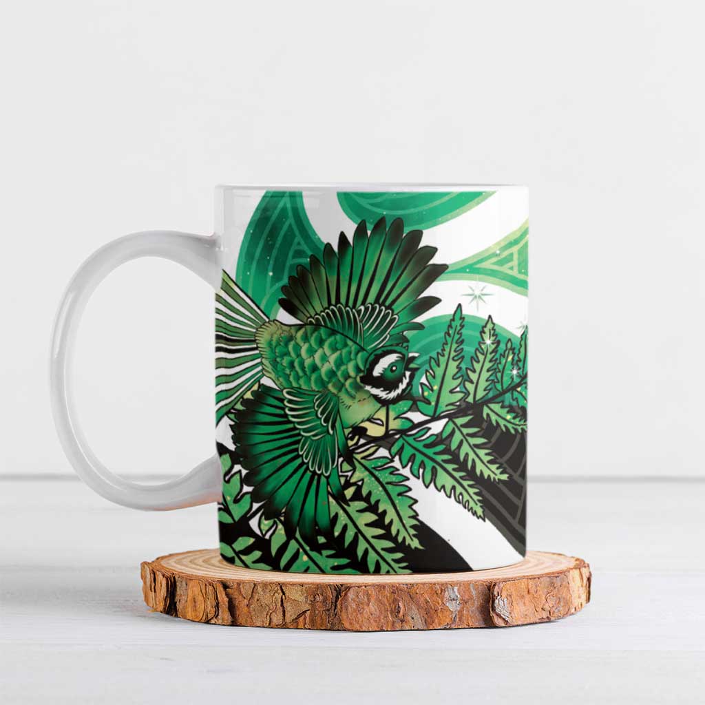 Piwakawaka New Zealand Matariki Ceramic Mug Maori New Year Silver Fern Green Galaxy LT14 Green - Polynesian Pride