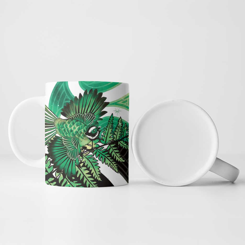 Piwakawaka New Zealand Matariki Ceramic Mug Maori New Year Silver Fern Green Galaxy LT14 - Polynesian Pride