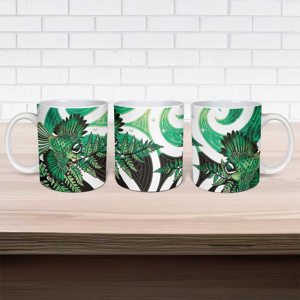 Piwakawaka New Zealand Matariki Ceramic Mug Maori New Year Silver Fern Green Galaxy LT14 - Polynesian Pride
