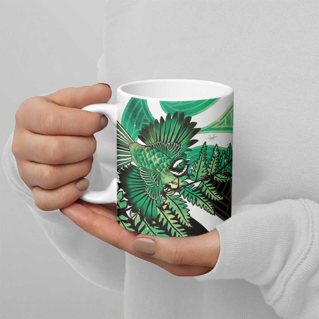 Piwakawaka New Zealand Matariki Ceramic Mug Maori New Year Silver Fern Green Galaxy LT14 - Polynesian Pride