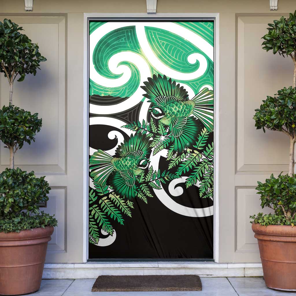 Piwakawaka New Zealand Matariki Door Cover Maori New Year Silver Fern Green Galaxy