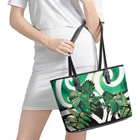 Piwakawaka New Zealand Matariki Leather Tote Bag Maori New Year Silver Fern Green Galaxy LT14 - Polynesian Pride