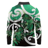 Piwakawaka New Zealand Matariki Long Sleeve Polo Shirt Maori New Year Silver Fern Green Galaxy LT14 - Polynesian Pride