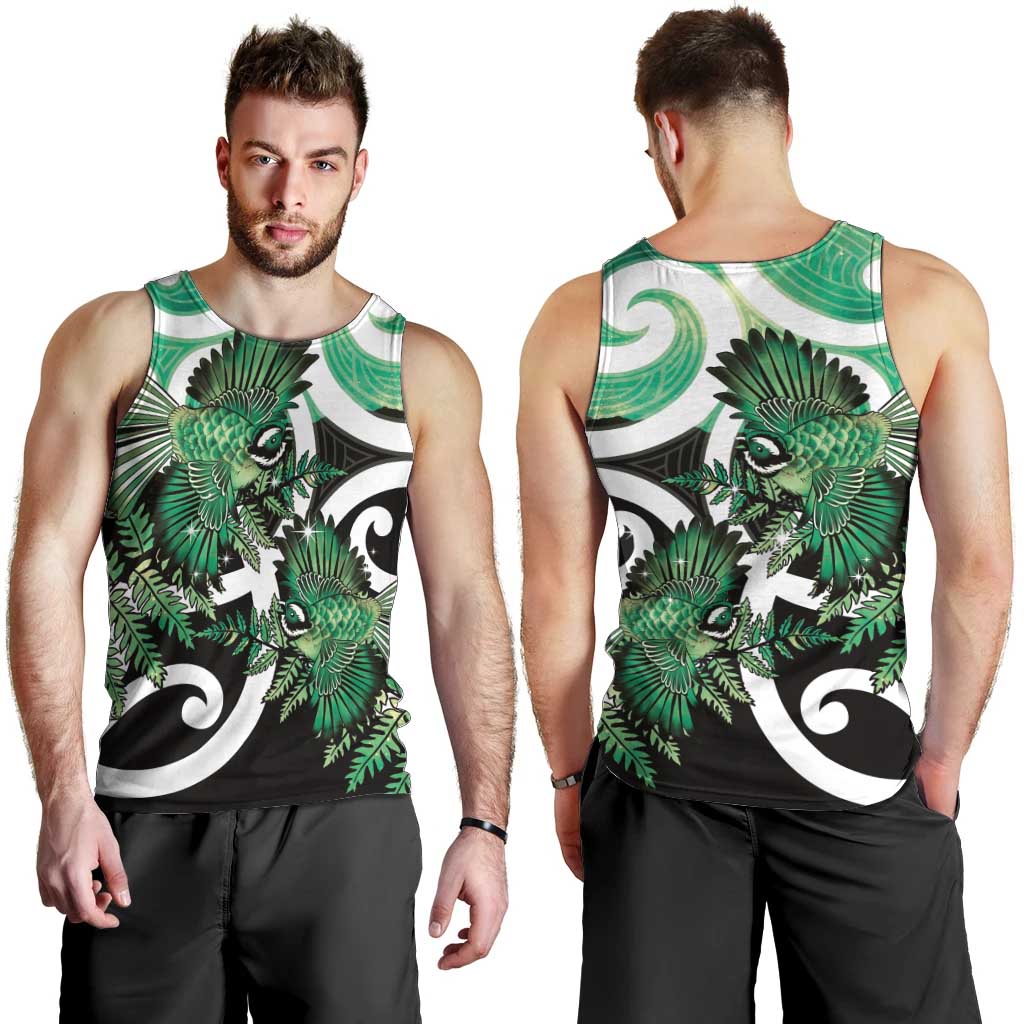 Piwakawaka New Zealand Matariki Men Tank Top Maori New Year Silver Fern Green Galaxy LT14 - Polynesian Pride