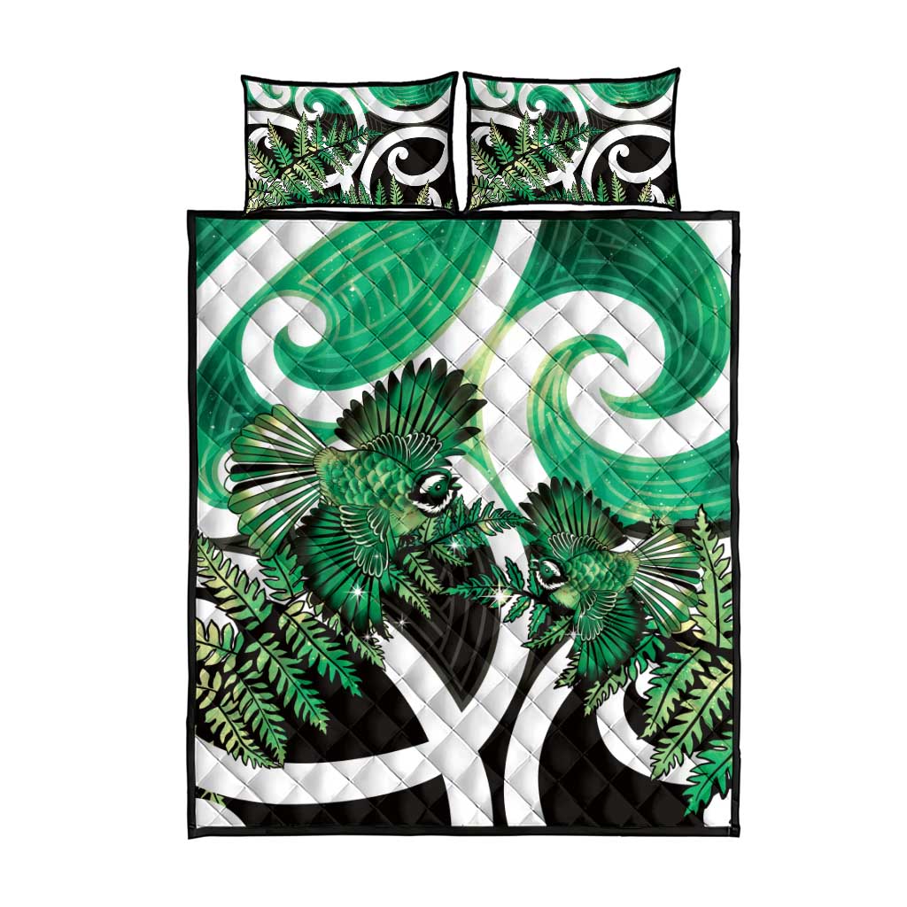 Piwakawaka New Zealand Matariki Quilt Bed Set Maori New Year Silver Fern Green Galaxy LT14 - Polynesian Pride