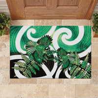 Piwakawaka New Zealand Matariki Rubber Doormat Maori New Year Silver Fern Green Galaxy LT14 Green - Polynesian Pride