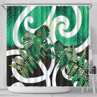 Piwakawaka New Zealand Matariki Shower Curtain Maori New Year Silver Fern Green Galaxy LT14 - Polynesian Pride
