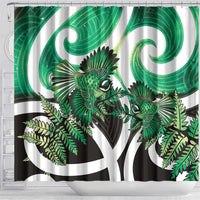 Piwakawaka New Zealand Matariki Shower Curtain Maori New Year Silver Fern Green Galaxy LT14 - Polynesian Pride