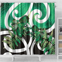 Piwakawaka New Zealand Matariki Shower Curtain Maori New Year Silver Fern Green Galaxy LT14 - Polynesian Pride