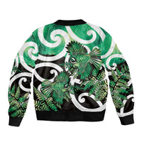 Piwakawaka New Zealand Matariki Sleeve Zip Bomber Jacket Maori New Year Silver Fern Green Galaxy LT14 - Polynesian Pride