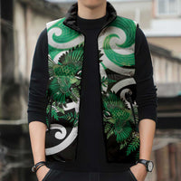 Piwakawaka New Zealand Matariki Sleeveless Puffer Jacket Maori New Year Silver Fern Green Galaxy LT14 - Polynesian Pride
