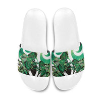 Piwakawaka New Zealand Matariki Slide Sandals Maori New Year Silver Fern Green Galaxy LT14 Green - Polynesian Pride