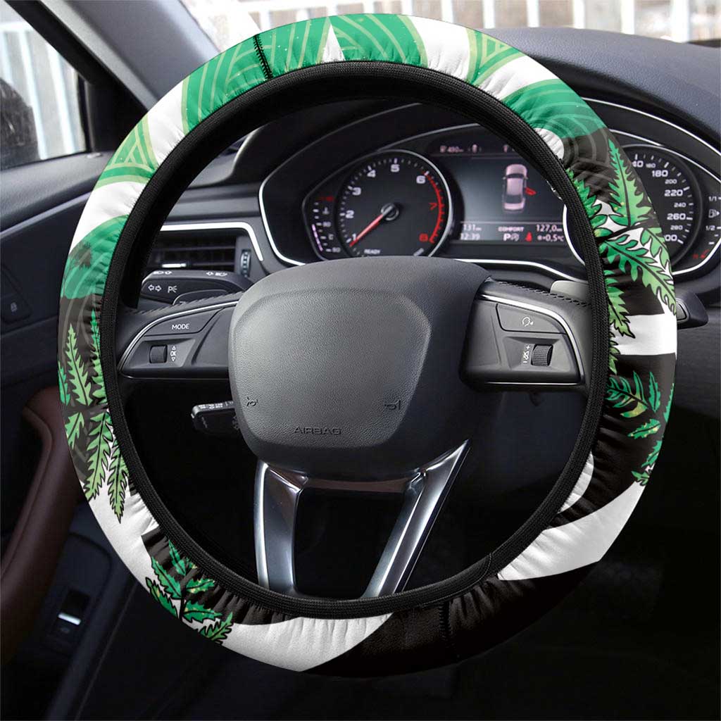 Piwakawaka New Zealand Matariki Steering Wheel Cover Maori New Year Silver Fern Green Galaxy LT14 - Polynesian Pride