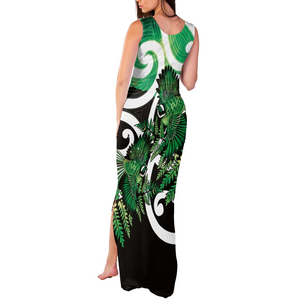 Piwakawaka New Zealand Matariki Tank Maxi Dress Maori New Year Silver Fern Green Galaxy LT14 - Polynesian Pride