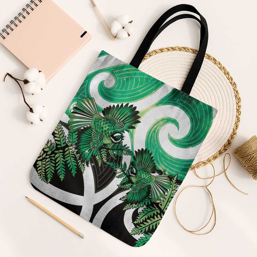 Piwakawaka New Zealand Matariki Tote Bag Maori New Year Silver Fern Green Galaxy