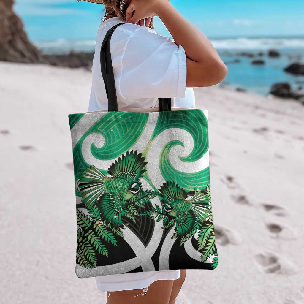 Piwakawaka New Zealand Matariki Tote Bag Maori New Year Silver Fern Green Galaxy LT14 - Polynesian Pride