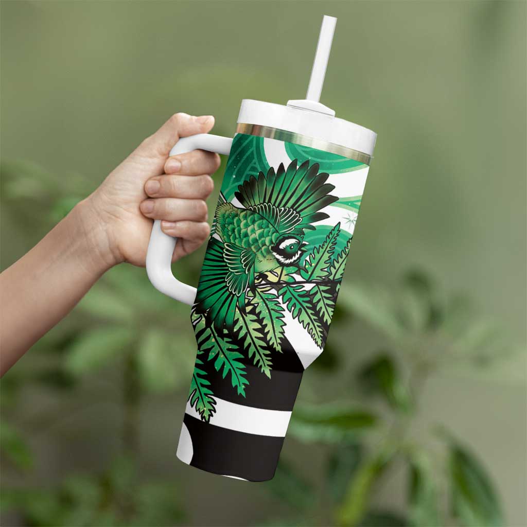 Piwakawaka New Zealand Matariki Tumbler With Handle Maori New Year Silver Fern Green Galaxy LT14 - Polynesian Pride