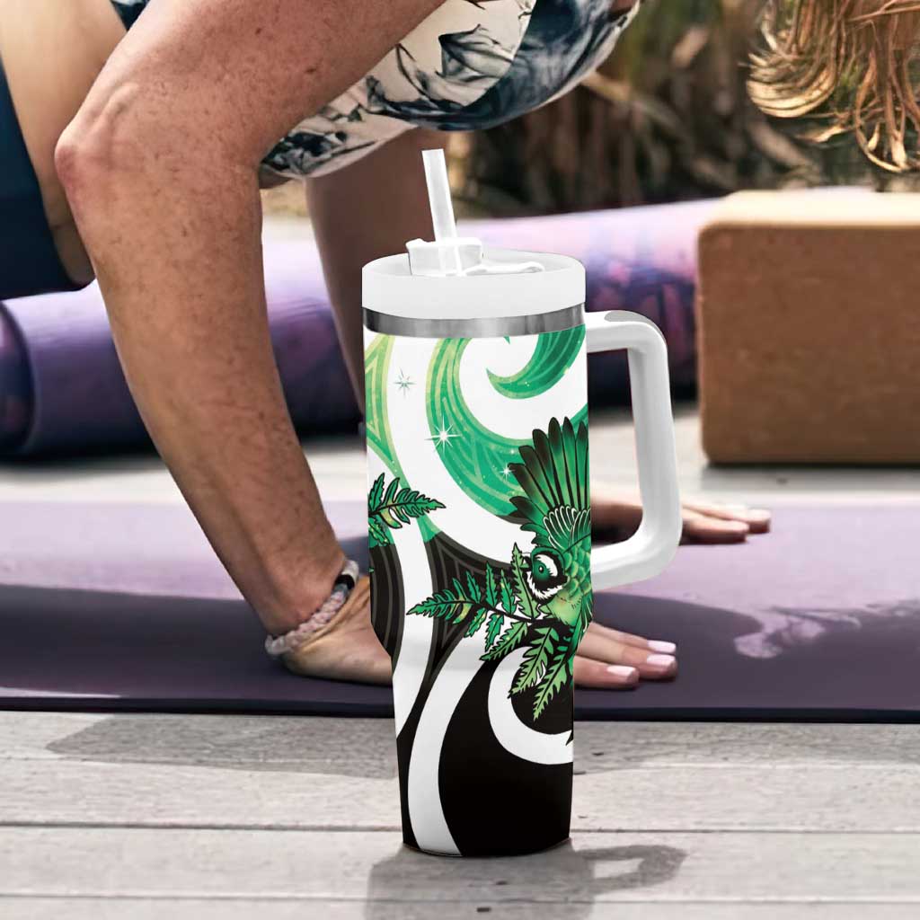 Piwakawaka New Zealand Matariki Tumbler With Handle Maori New Year Silver Fern Green Galaxy LT14 - Polynesian Pride