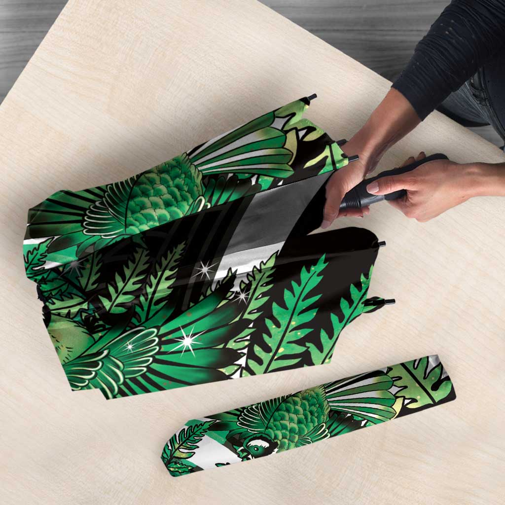 Piwakawaka New Zealand Matariki Umbrella Maori New Year Silver Fern Green Galaxy LT14 - Polynesian Pride