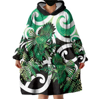 Piwakawaka New Zealand Matariki Wearable Blanket Hoodie Maori New Year Silver Fern Green Galaxy LT14 - Polynesian Pride