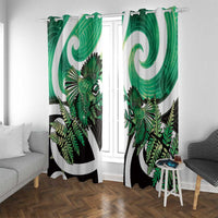 Piwakawaka New Zealand Matariki Window Curtain Maori New Year Silver Fern Green Galaxy LT14 With Grommets Green - Polynesian Pride