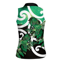 Piwakawaka New Zealand Matariki Women Sleeveless Polo Shirt Maori New Year Silver Fern Green Galaxy LT14 - Polynesian Pride