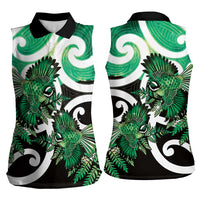 Piwakawaka New Zealand Matariki Women Sleeveless Polo Shirt Maori New Year Silver Fern Green Galaxy LT14 - Polynesian Pride