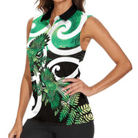 Piwakawaka New Zealand Matariki Women Sleeveless Polo Shirt Maori New Year Silver Fern Green Galaxy LT14 - Polynesian Pride