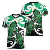 Piwakawaka New Zealand Matariki Women V-Neck T-Shirt Maori New Year Silver Fern Green Galaxy LT14 - Polynesian Pride