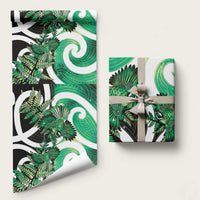 Piwakawaka New Zealand Matariki Wrapping Paper Maori New Year Silver Fern Green Galaxy LT14 58" × 23" Green - Polynesian Pride