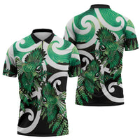 Piwakawaka New Zealand Matariki Zipper Polo Shirt Maori New Year Silver Fern Green Galaxy LT14 - Polynesian Pride