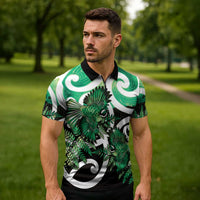 Piwakawaka New Zealand Matariki Zipper Polo Shirt Maori New Year Silver Fern Green Galaxy LT14 - Polynesian Pride
