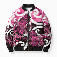 Piwakawaka New Zealand Matariki Bomber Puffer Jacket Maori New Year Silver Fern Pink Galaxy LT14 Unisex Pink - Polynesian Pride