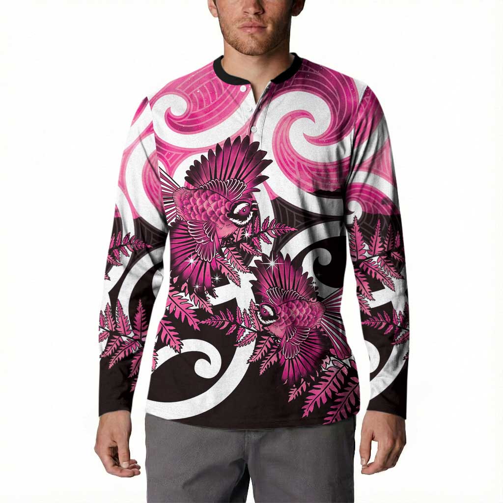 Piwakawaka New Zealand Matariki Button Sweatshirt Maori New Year Silver Fern Pink Galaxy LT14 - Polynesian Pride