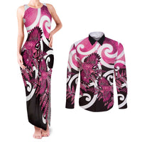 Piwakawaka New Zealand Matariki Couples Matching Tank Maxi Dress and Long Sleeve Button Shirt Maori New Year Silver Fern Pink Galaxy LT14 Pink - Polynesian Pride
