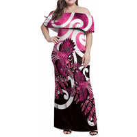Piwakawaka New Zealand Matariki Family Matching Off Shoulder Maxi Dress and Hawaiian Shirt Maori New Year Silver Fern Pink Galaxy LT14 Mom's Dress Pink - Polynesian Pride
